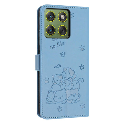 Motorola Edge 70 5G Embossed Kitten PU Leather Wallet Case with Card Slots, Cash Pocket, Kickstand Function, Wrist Lanyard Strap, Full Protective TPU Flip Cover