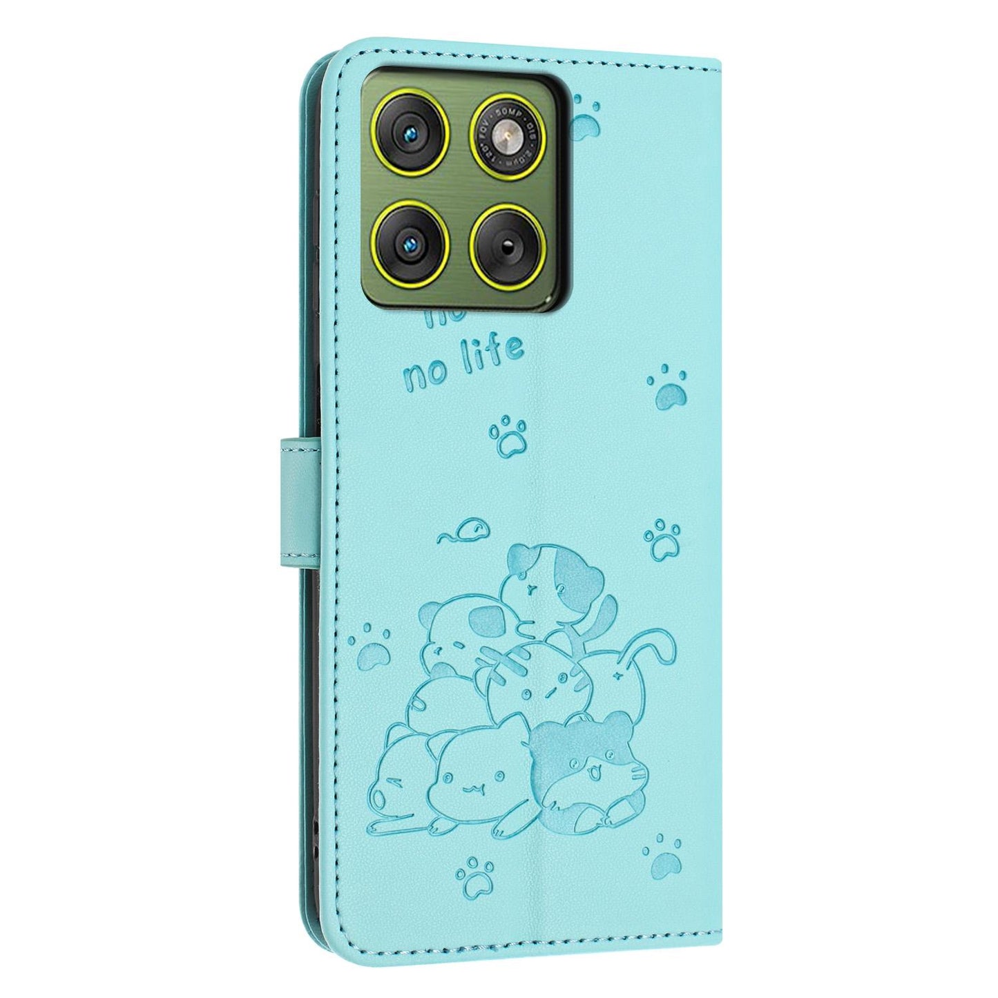 Motorola Edge 70 5G Embossed Kitten PU Leather Wallet Case with Card Slots, Cash Pocket, Kickstand Function, Wrist Lanyard Strap, Full Protective TPU Flip Cover