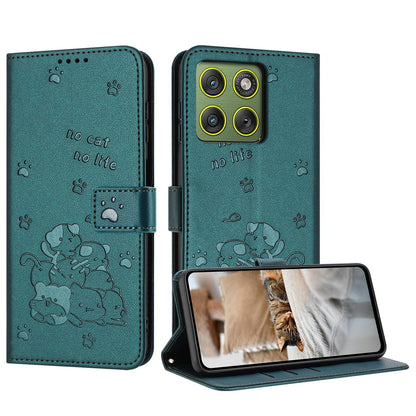 Motorola Edge 70 5G Embossed Kitten PU Leather Wallet Case with Card Slots, Cash Pocket, Kickstand Function, Wrist Lanyard Strap, Full Protective TPU Flip Cover