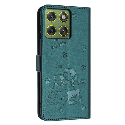 Motorola Edge 70 5G Embossed Kitten PU Leather Wallet Case with Card Slots, Cash Pocket, Kickstand Function, Wrist Lanyard Strap, Full Protective TPU Flip Cover
