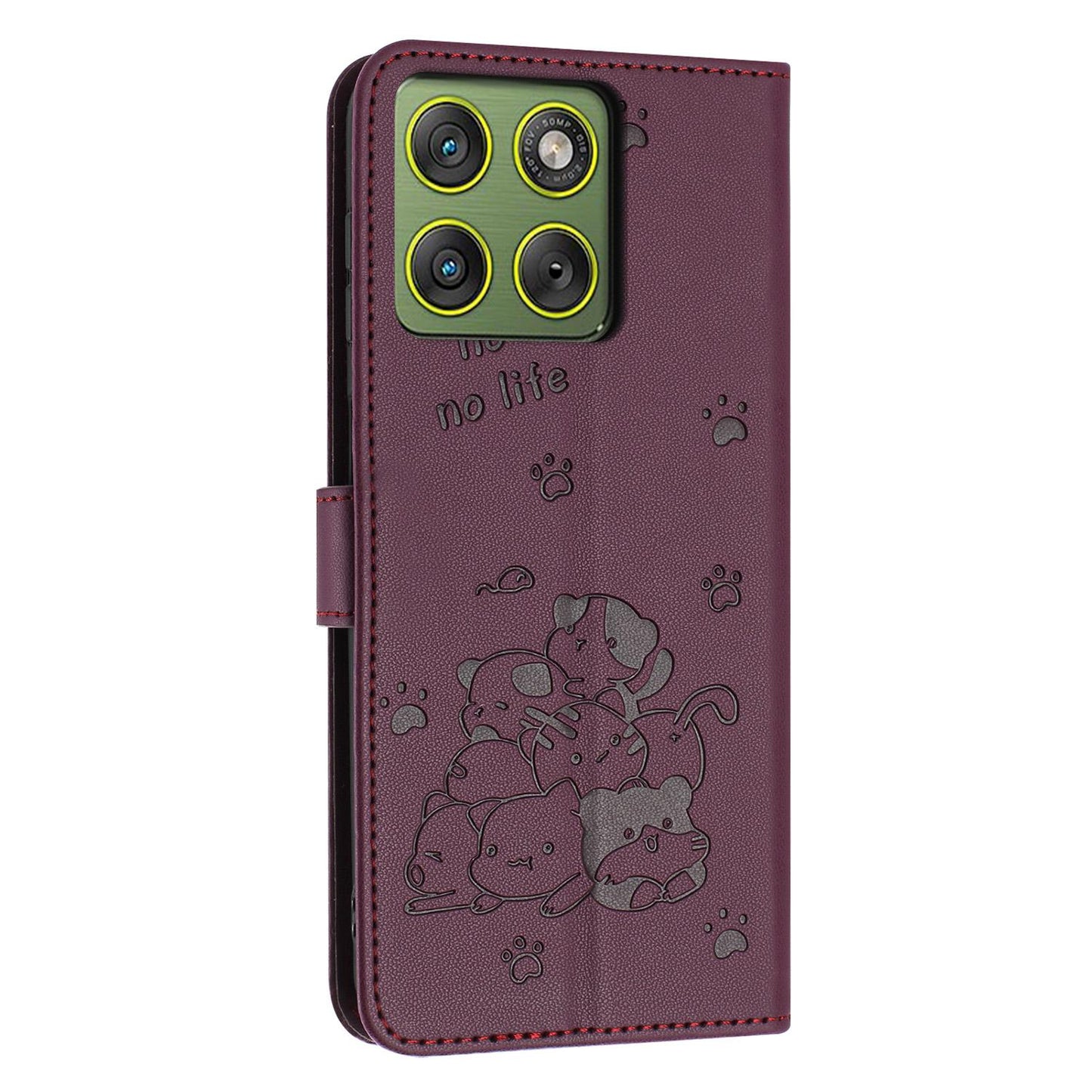 Motorola Edge 70 5G Embossed Kitten PU Leather Wallet Case with Card Slots, Cash Pocket, Kickstand Function, Wrist Lanyard Strap, Full Protective TPU Flip Cover