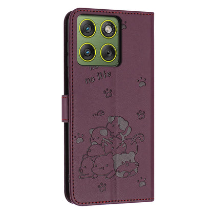 Motorola Edge 70 5G Embossed Kitten PU Leather Wallet Case with Card Slots, Cash Pocket, Kickstand Function, Wrist Lanyard Strap, Full Protective TPU Flip Cover