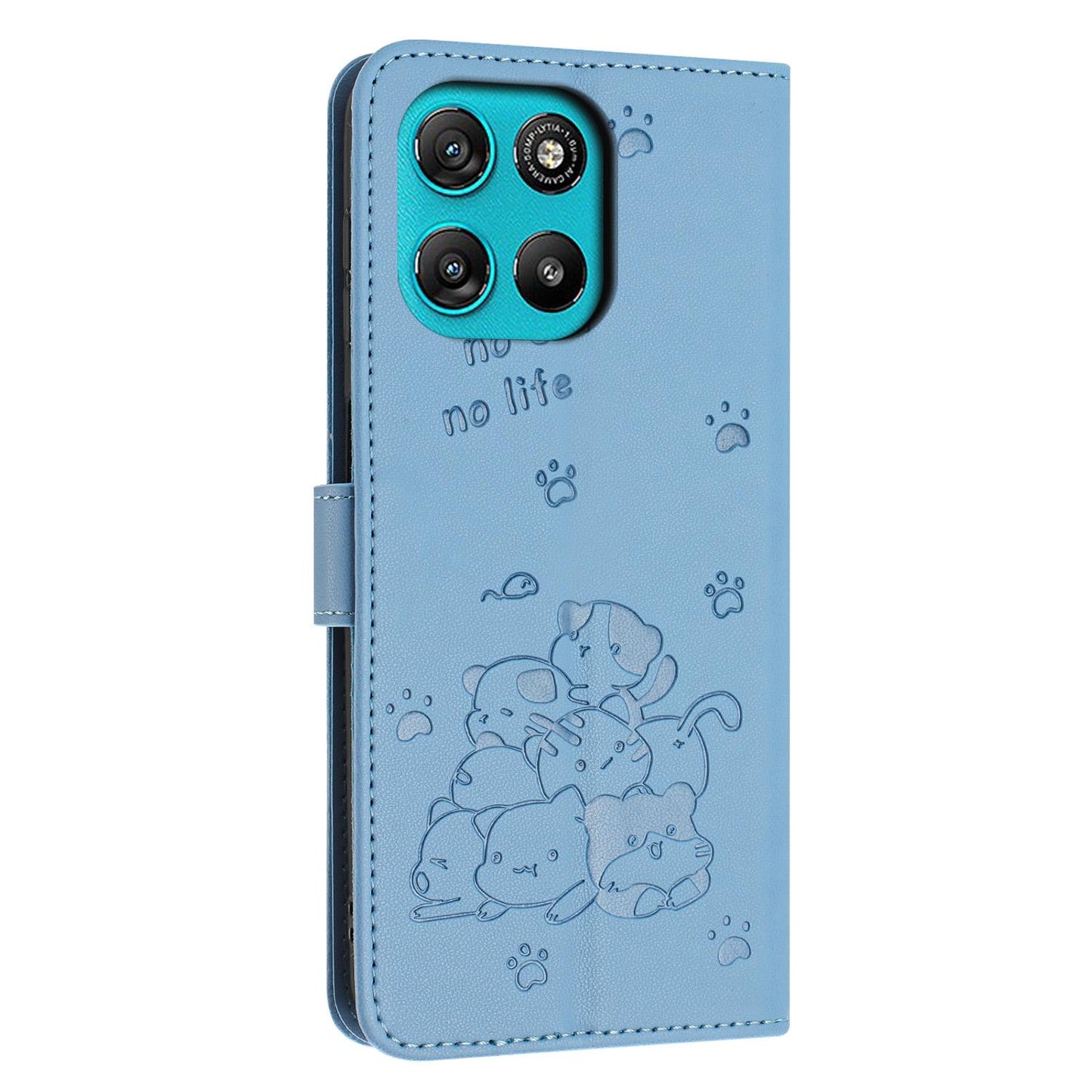 Motorola Moto G67 Power Embossed Kitten PU Leather Wallet Case with Card Slots, Cash Pocket, Kickstand Function, Wrist Lanyard Strap, Full Protective TPU Flip Cover