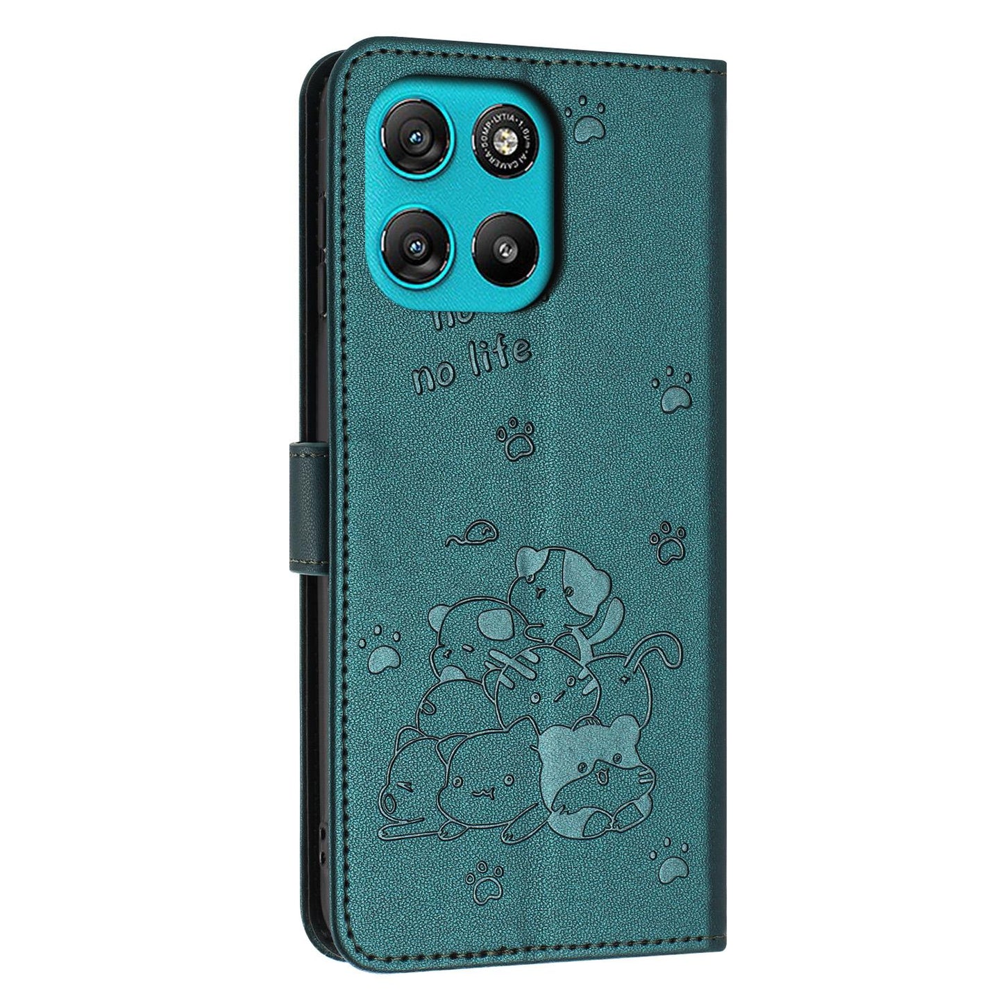 Motorola Moto G67 Power Embossed Kitten PU Leather Wallet Case with Card Slots, Cash Pocket, Kickstand Function, Wrist Lanyard Strap, Full Protective TPU Flip Cover