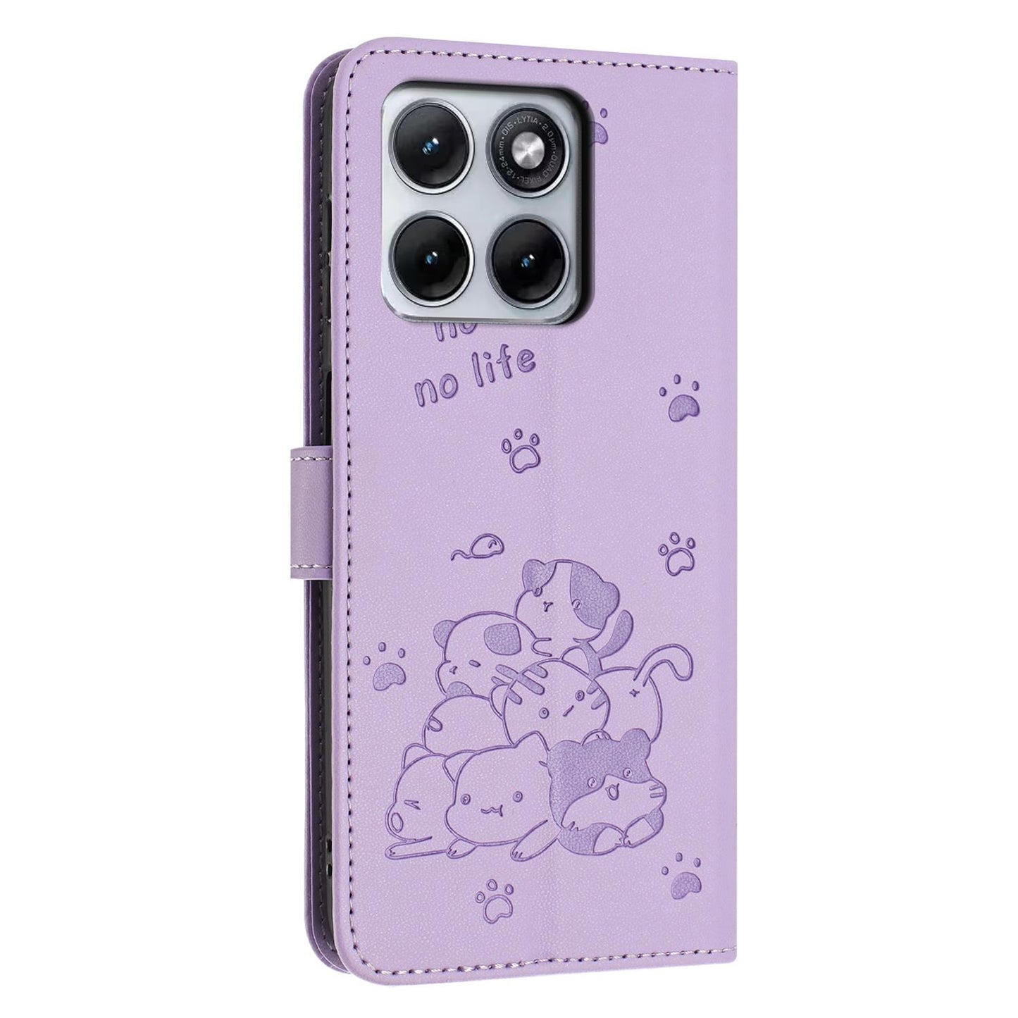 Motorola Edge 70 Fusion 5G Embossed Kitten PU Leather Wallet Case with Card Slots, Cash Pocket, Kickstand Function, Wrist Lanyard Strap, Full Protective TPU Flip Cover