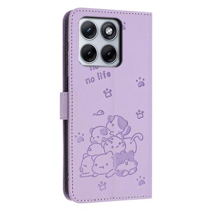 Motorola Edge 70 Fusion 5G Embossed Kitten PU Leather Wallet Case with Card Slots, Cash Pocket, Kickstand Function, Wrist Lanyard Strap, Full Protective TPU Flip Cover