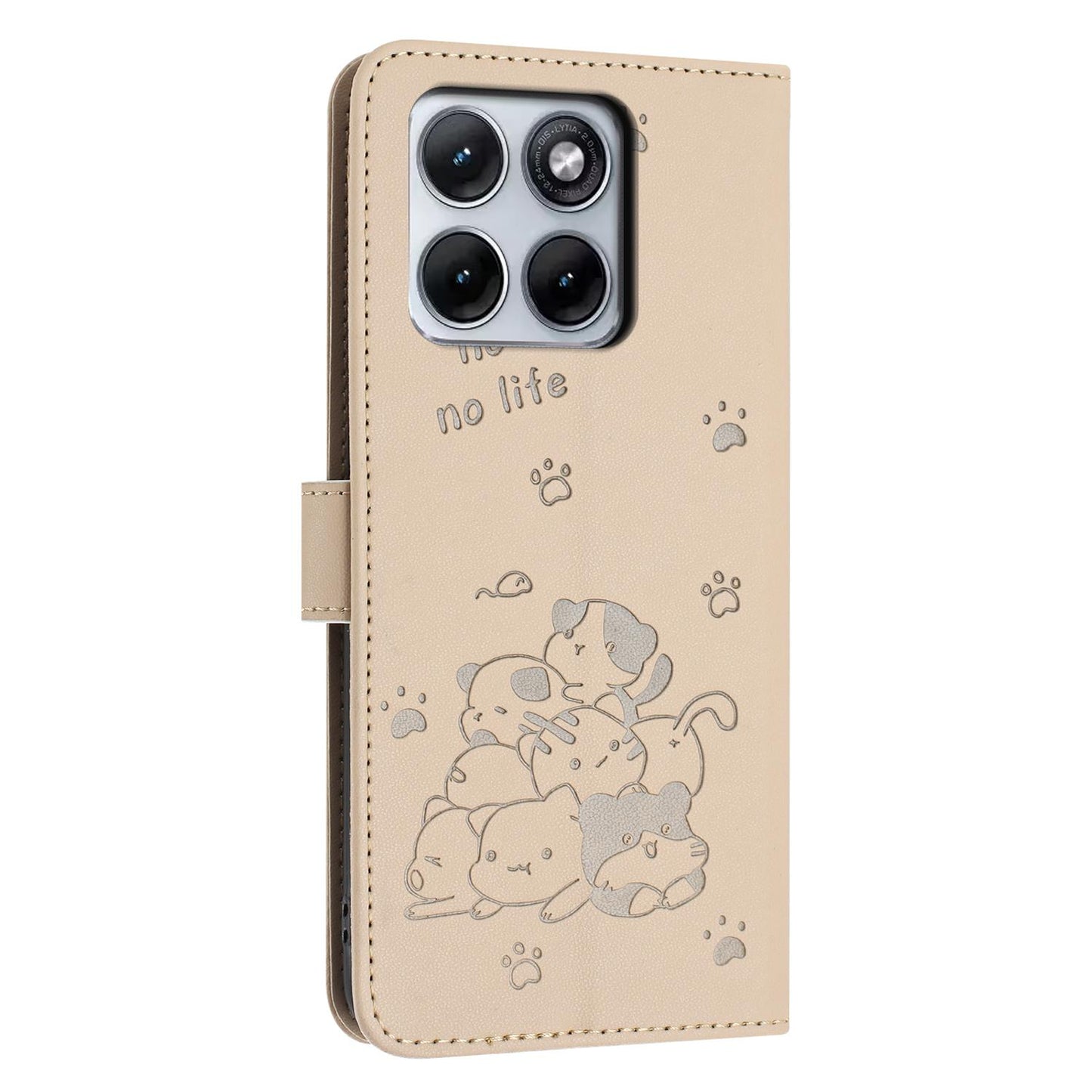 Motorola Edge 70 Fusion 5G Embossed Kitten PU Leather Wallet Case with Card Slots, Cash Pocket, Kickstand Function, Wrist Lanyard Strap, Full Protective TPU Flip Cover