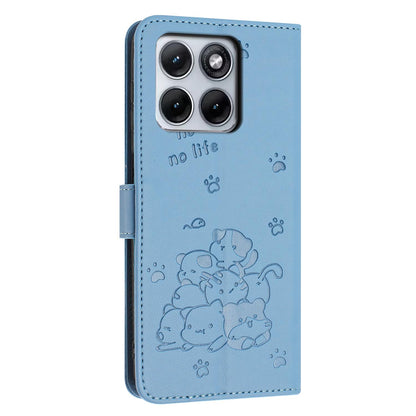 Motorola Edge 70 Fusion 5G Embossed Kitten PU Leather Wallet Case with Card Slots, Cash Pocket, Kickstand Function, Wrist Lanyard Strap, Full Protective TPU Flip Cover