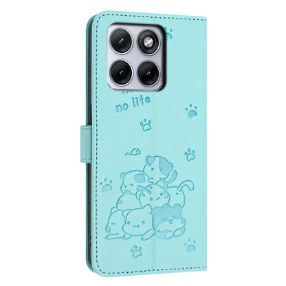 Motorola Edge 70 Fusion 5G Embossed Kitten PU Leather Wallet Case with Card Slots, Cash Pocket, Kickstand Function, Wrist Lanyard Strap, Full Protective TPU Flip Cover