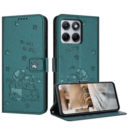 Motorola Edge 70 Fusion 5G Embossed Kitten PU Leather Wallet Case with Card Slots, Cash Pocket, Kickstand Function, Wrist Lanyard Strap, Full Protective TPU Flip Cover