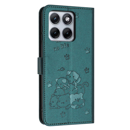 Motorola Edge 70 Fusion 5G Embossed Kitten PU Leather Wallet Case with Card Slots, Cash Pocket, Kickstand Function, Wrist Lanyard Strap, Full Protective TPU Flip Cover