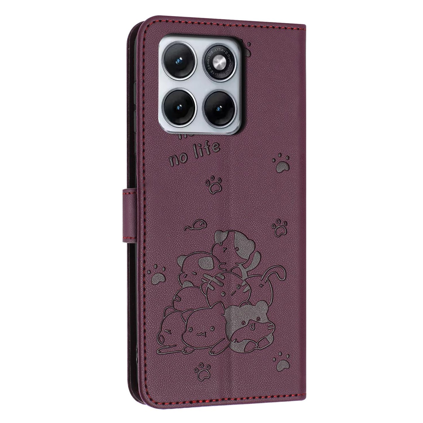 Motorola Edge 70 Fusion 5G Embossed Kitten PU Leather Wallet Case with Card Slots, Cash Pocket, Kickstand Function, Wrist Lanyard Strap, Full Protective TPU Flip Cover