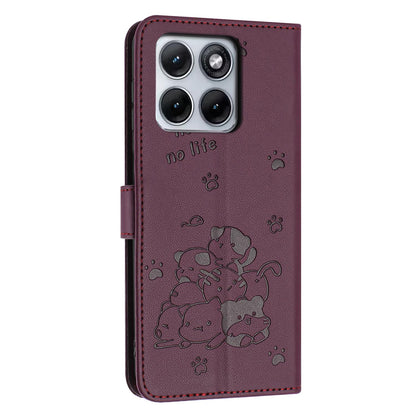 Motorola Edge 70 Fusion 5G Embossed Kitten PU Leather Wallet Case with Card Slots, Cash Pocket, Kickstand Function, Wrist Lanyard Strap, Full Protective TPU Flip Cover