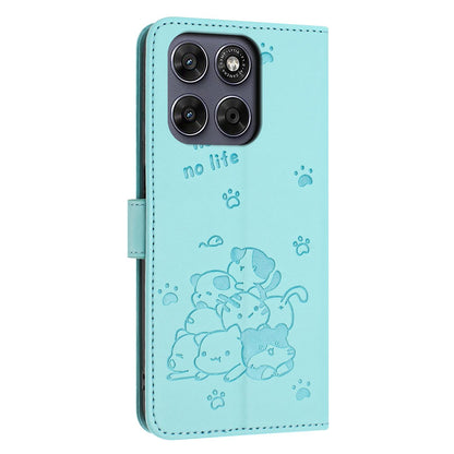 Motorola Moto G77 5G Embossed Kitten PU Leather Wallet Case with Card Slots, Cash Pocket, Kickstand Function, Wrist Lanyard Strap, Full Protective TPU Flip Cover
