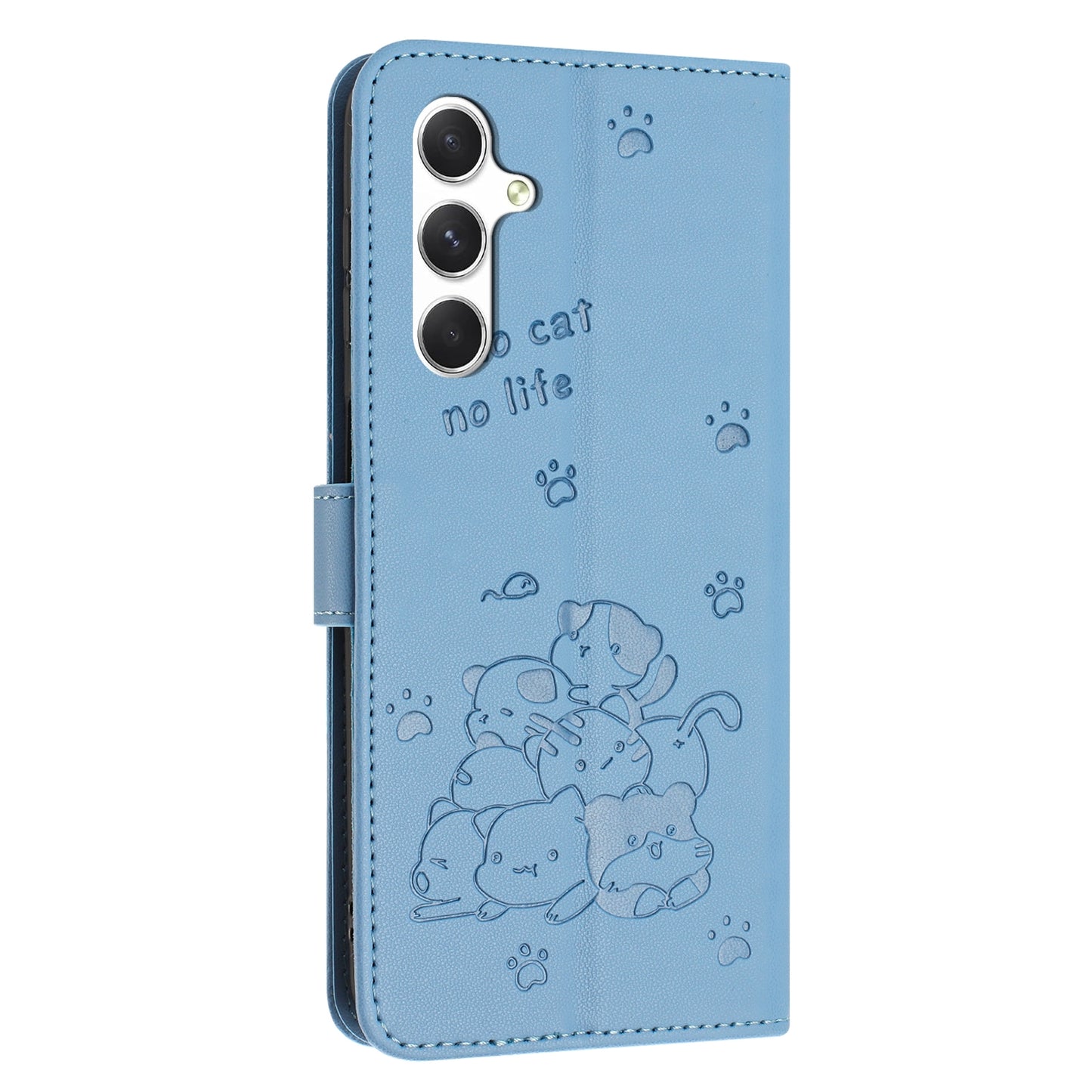 Samsung Galaxy S23 FE 5G Embossed Kitten PU Leather Wallet Case with Card Slots, Cash Pocket, Kickstand Function, Wrist Lanyard Strap, Full Protective TPU Flip Cover