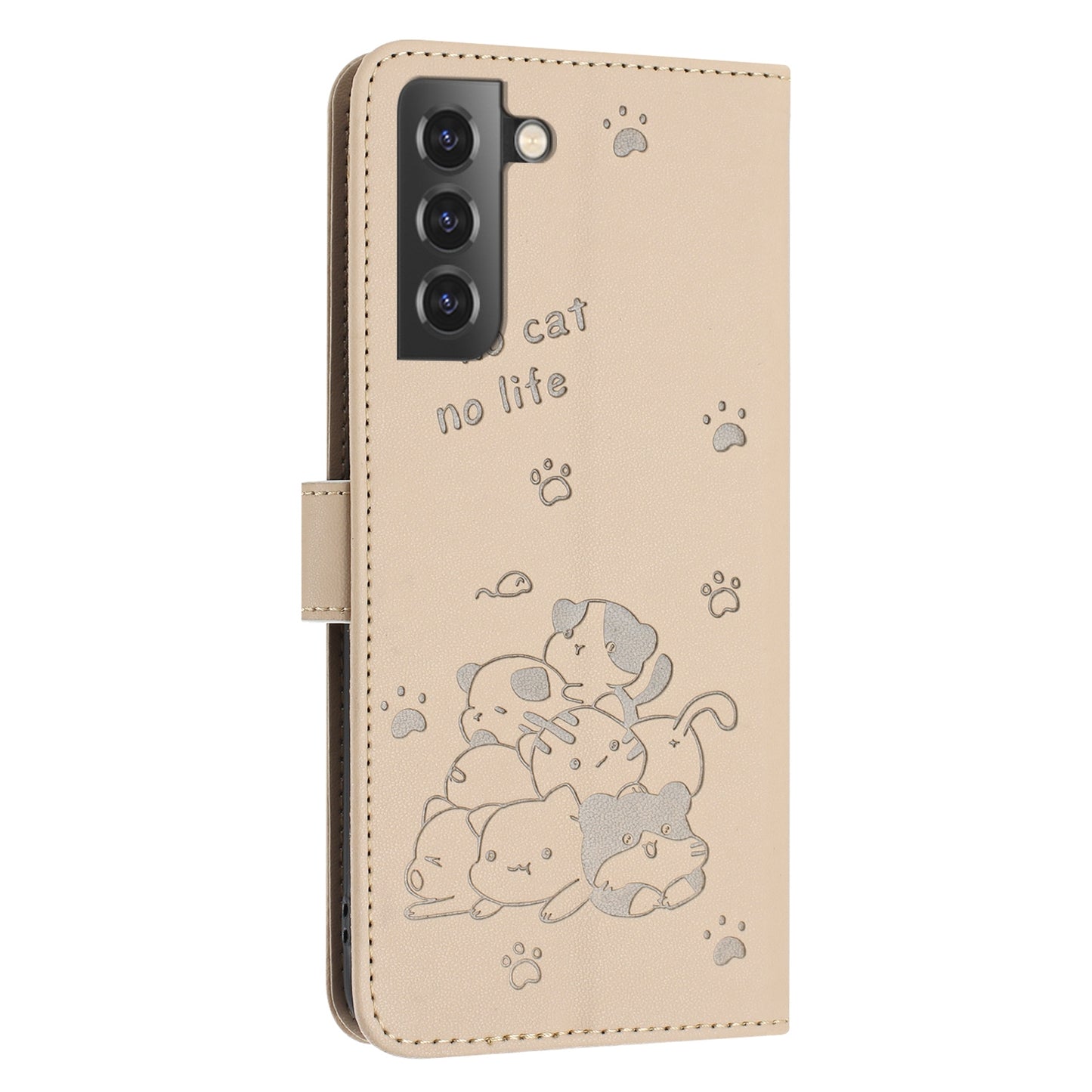 Samsung Galaxy S22+ 5G Embossed Kitten PU Leather Wallet Case with Card Slots, Cash Pocket, Kickstand Function, Wrist Lanyard Strap, Full Protective TPU Flip Cover