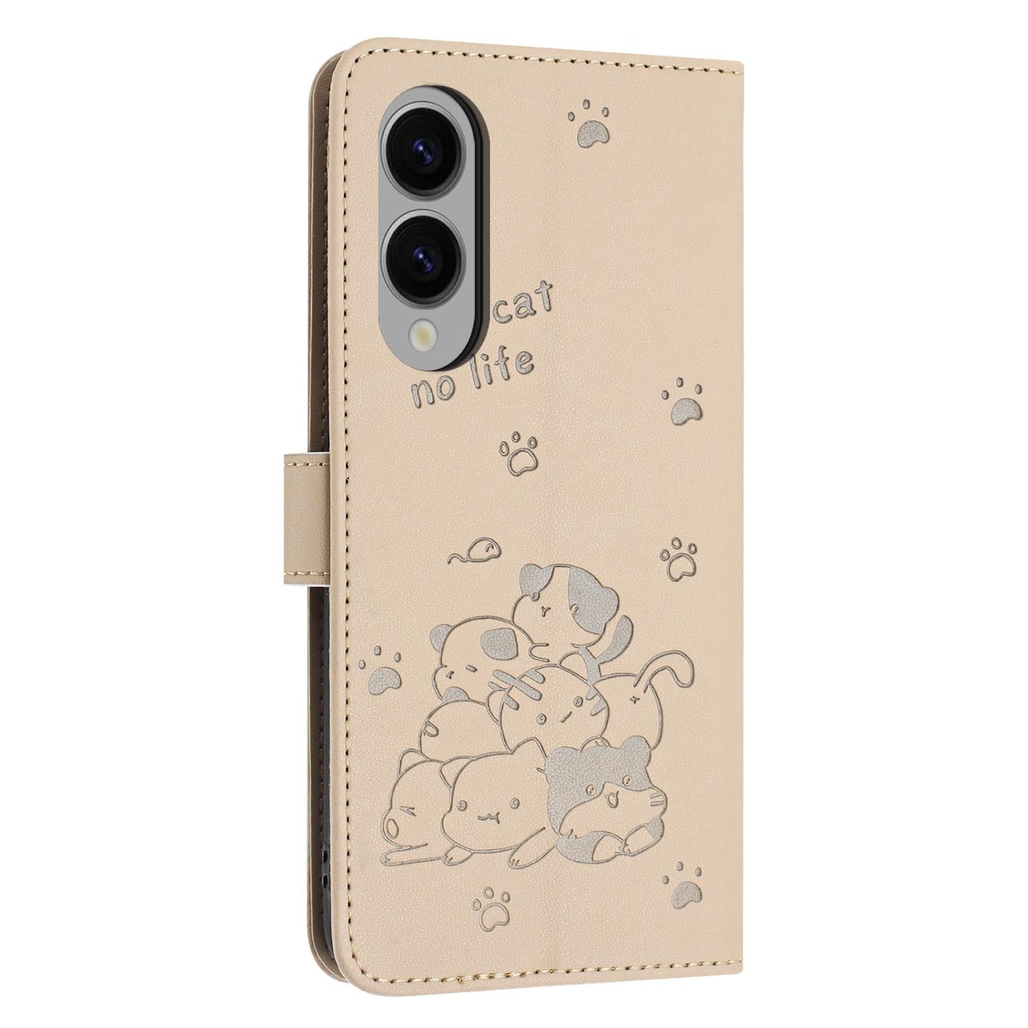 Samsung Galaxy S25 Edge 5G Embossed Kitten PU Leather Wallet Case with Card Slots, Cash Pocket, Kickstand Function, Wrist Lanyard Strap, Full Protective TPU Flip Cover