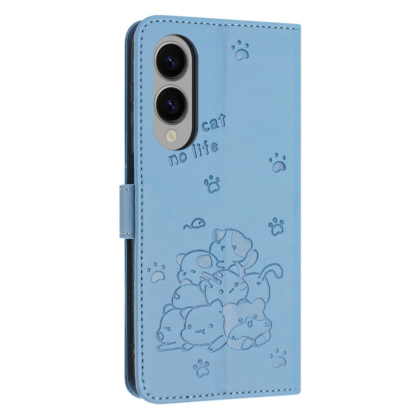 Samsung Galaxy S25 Edge 5G Embossed Kitten PU Leather Wallet Case with Card Slots, Cash Pocket, Kickstand Function, Wrist Lanyard Strap, Full Protective TPU Flip Cover