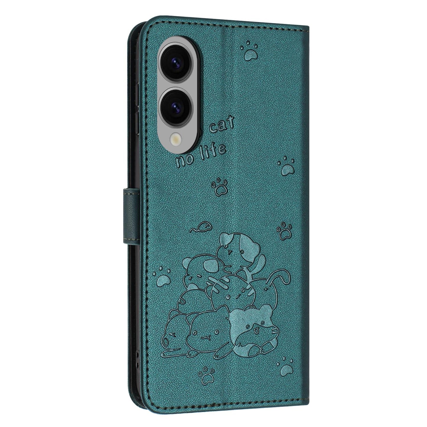 Samsung Galaxy S25 Edge 5G Embossed Kitten PU Leather Wallet Case with Card Slots, Cash Pocket, Kickstand Function, Wrist Lanyard Strap, Full Protective TPU Flip Cover