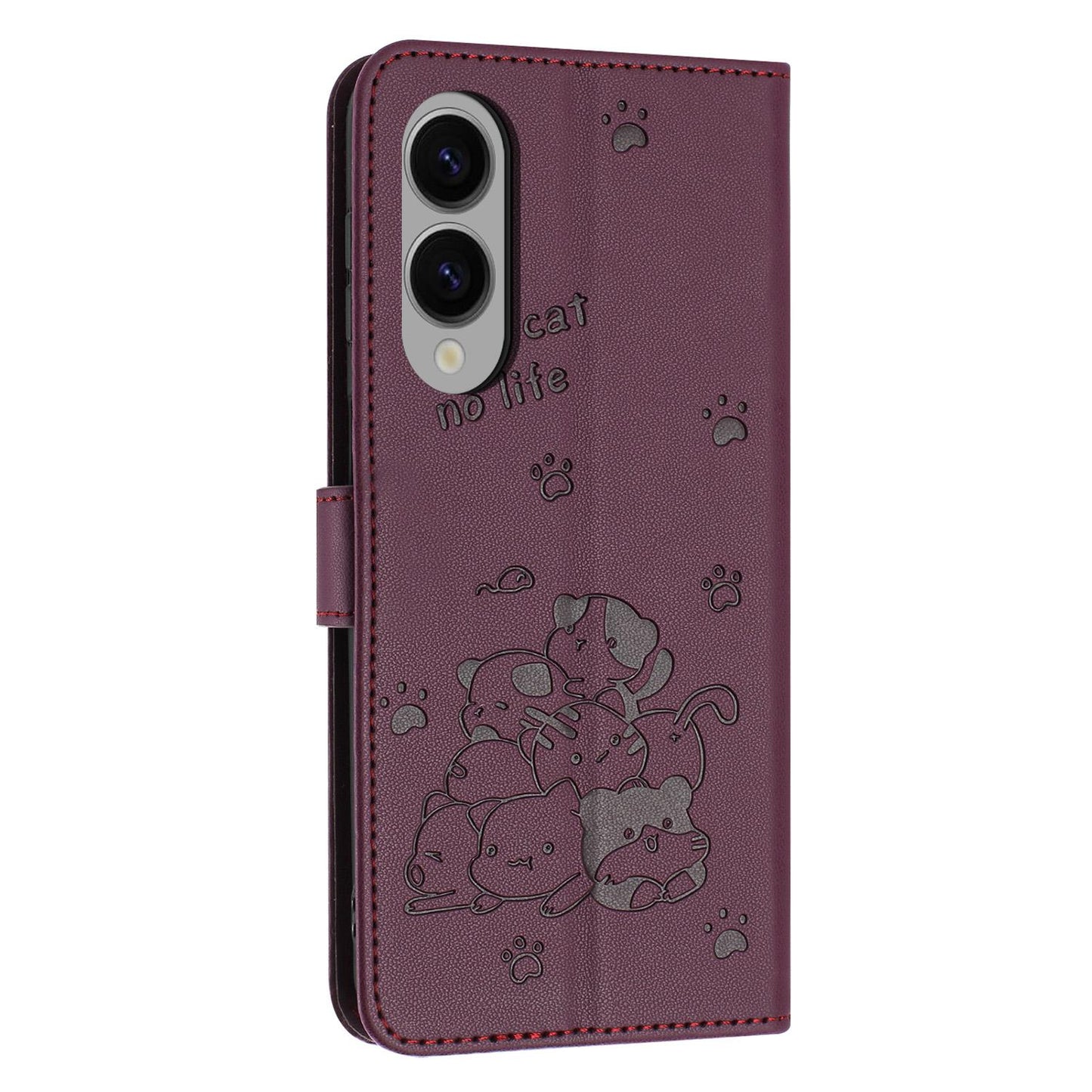 Samsung Galaxy S25 Edge 5G Embossed Kitten PU Leather Wallet Case with Card Slots, Cash Pocket, Kickstand Function, Wrist Lanyard Strap, Full Protective TPU Flip Cover