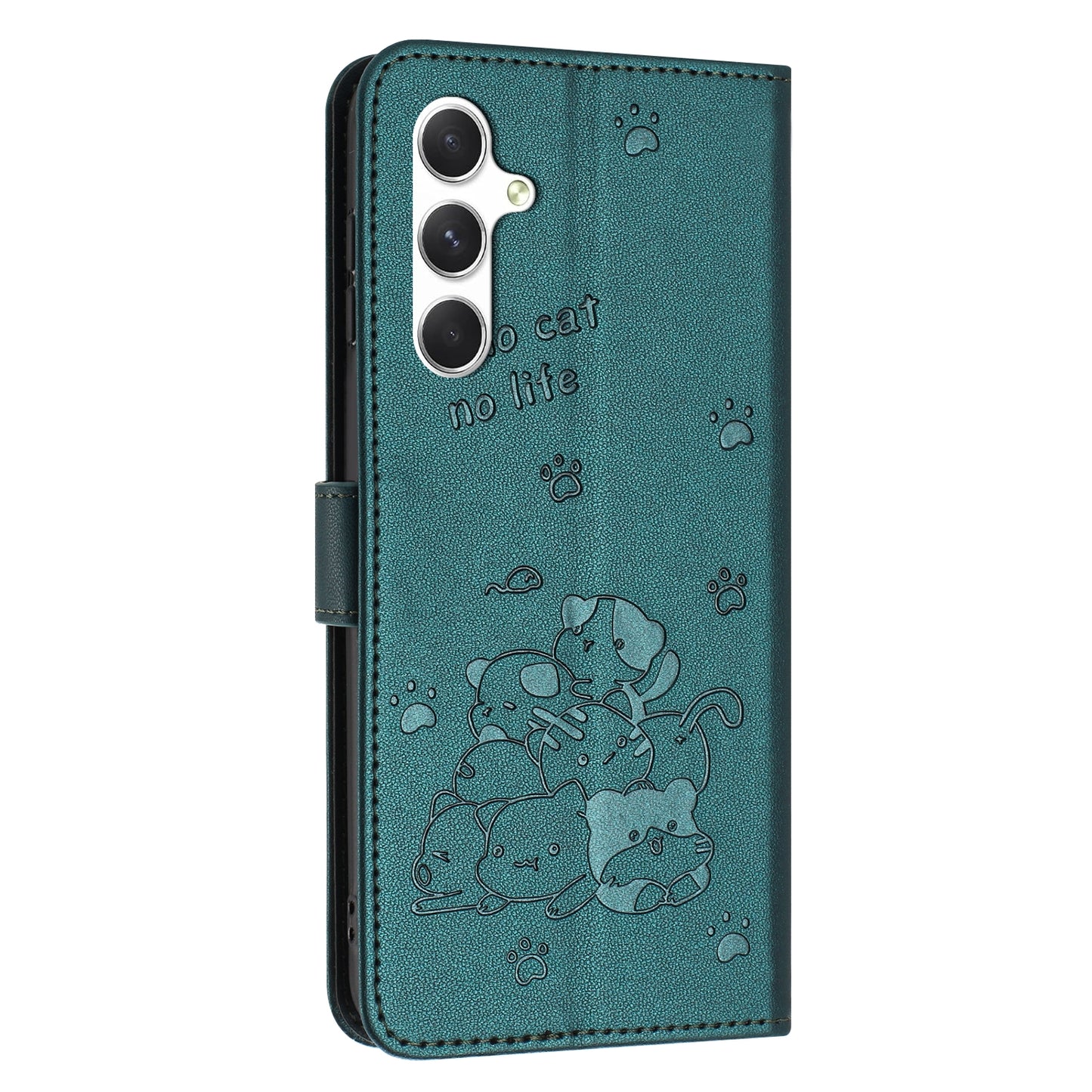 Samsung Galaxy M14 5G Embossed Kitten PU Leather Wallet Case with Card Slots, Cash Pocket, Kickstand Function, Wrist Lanyard Strap, Full Protective TPU Flip Cover