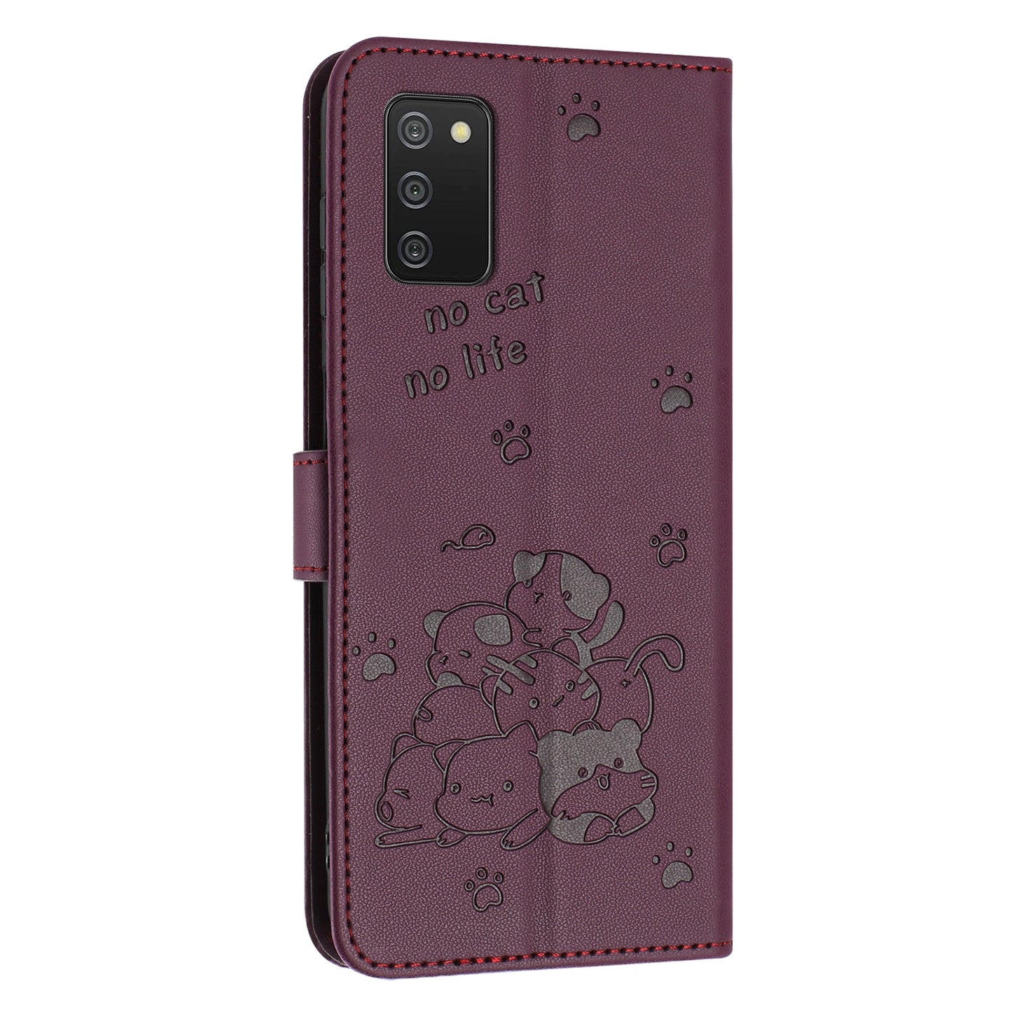 Samsung Galaxy A03s 164mm Embossed Kitten PU Leather Wallet Case with Card Slots, Cash Pocket, Kickstand Function, Wrist Lanyard Strap, Full Protective TPU Flip Cover