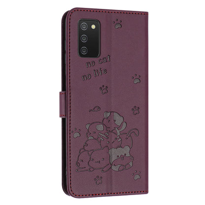 Samsung Galaxy A03s 164mm Embossed Kitten PU Leather Wallet Case with Card Slots, Cash Pocket, Kickstand Function, Wrist Lanyard Strap, Full Protective TPU Flip Cover