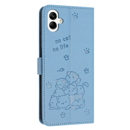 Samsung Galaxy A04e Embossed Kitten PU Leather Wallet Case with Card Slots, Cash Pocket, Kickstand Function, Wrist Lanyard Strap, Full Protective TPU Flip Cover