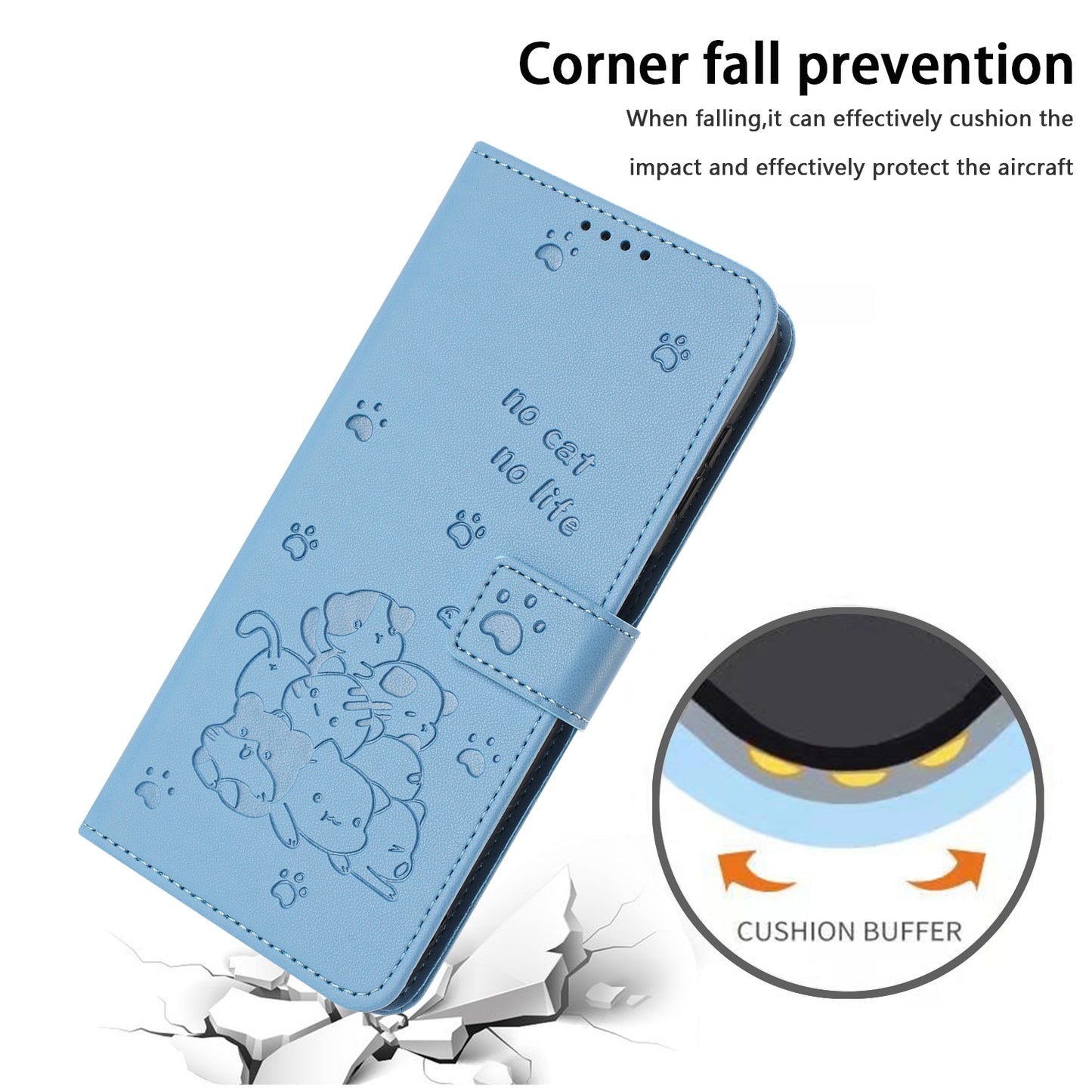 Samsung Galaxy A23 4G Embossed Kitten PU Leather Wallet Case with Card Slots, Cash Pocket, Kickstand Function, Wrist Lanyard Strap, Full Protective TPU Flip Cover