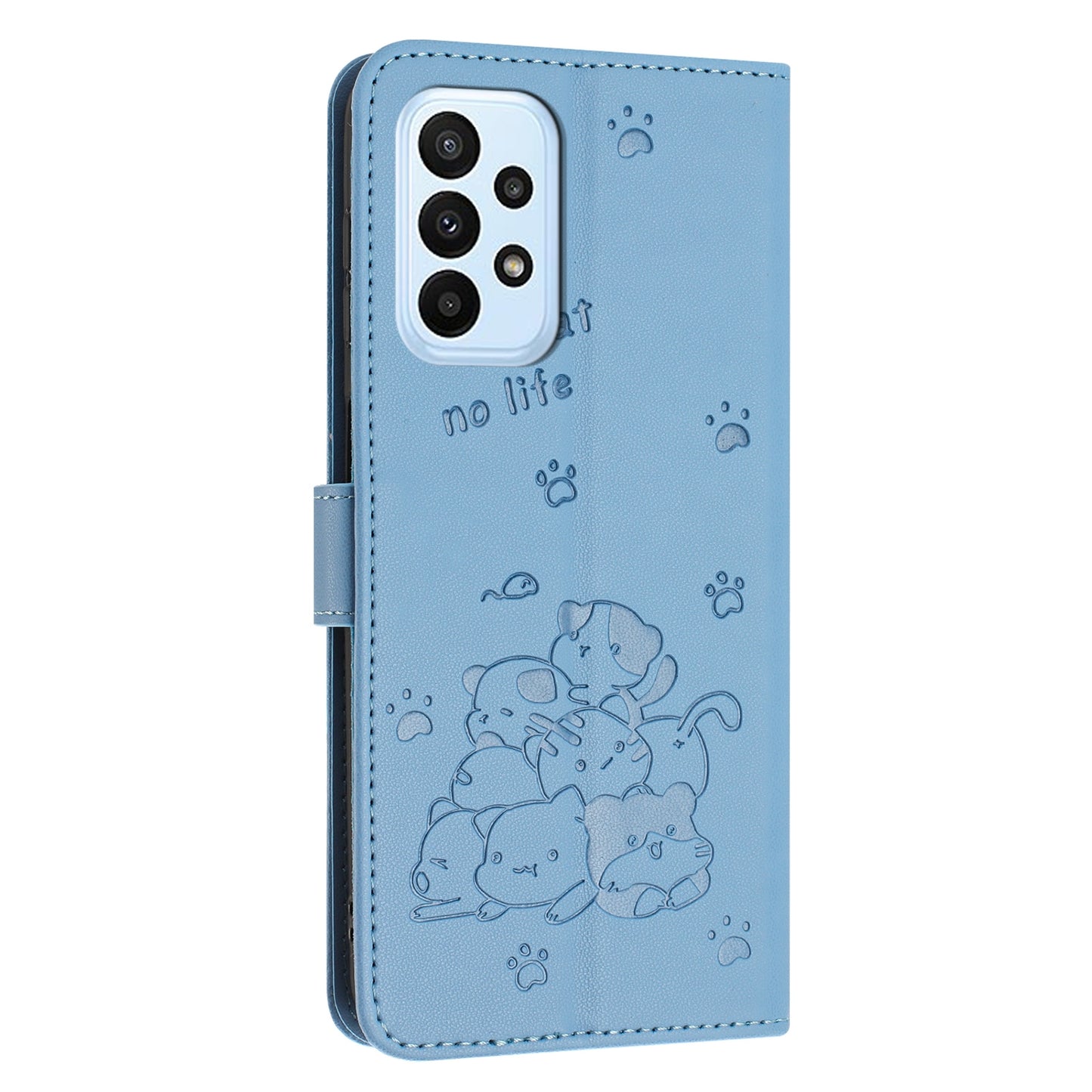 Samsung Galaxy A32 4G Embossed Kitten PU Leather Wallet Case with Card Slots, Cash Pocket, Kickstand Function, Wrist Lanyard Strap, Full Protective TPU Flip Cover