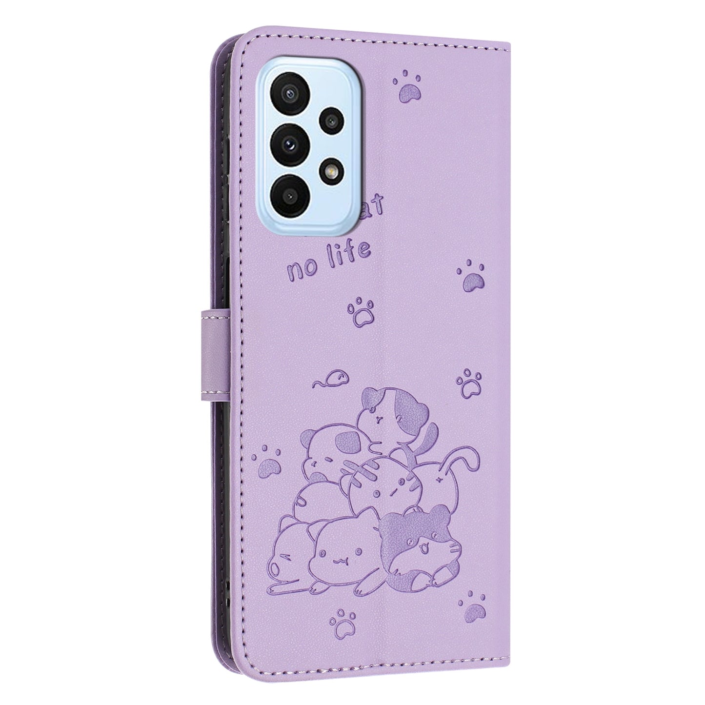 Samsung Galaxy A33 5G Embossed Kitten PU Leather Wallet Case with Card Slots, Cash Pocket, Kickstand Function, Wrist Lanyard Strap, Full Protective TPU Flip Cover