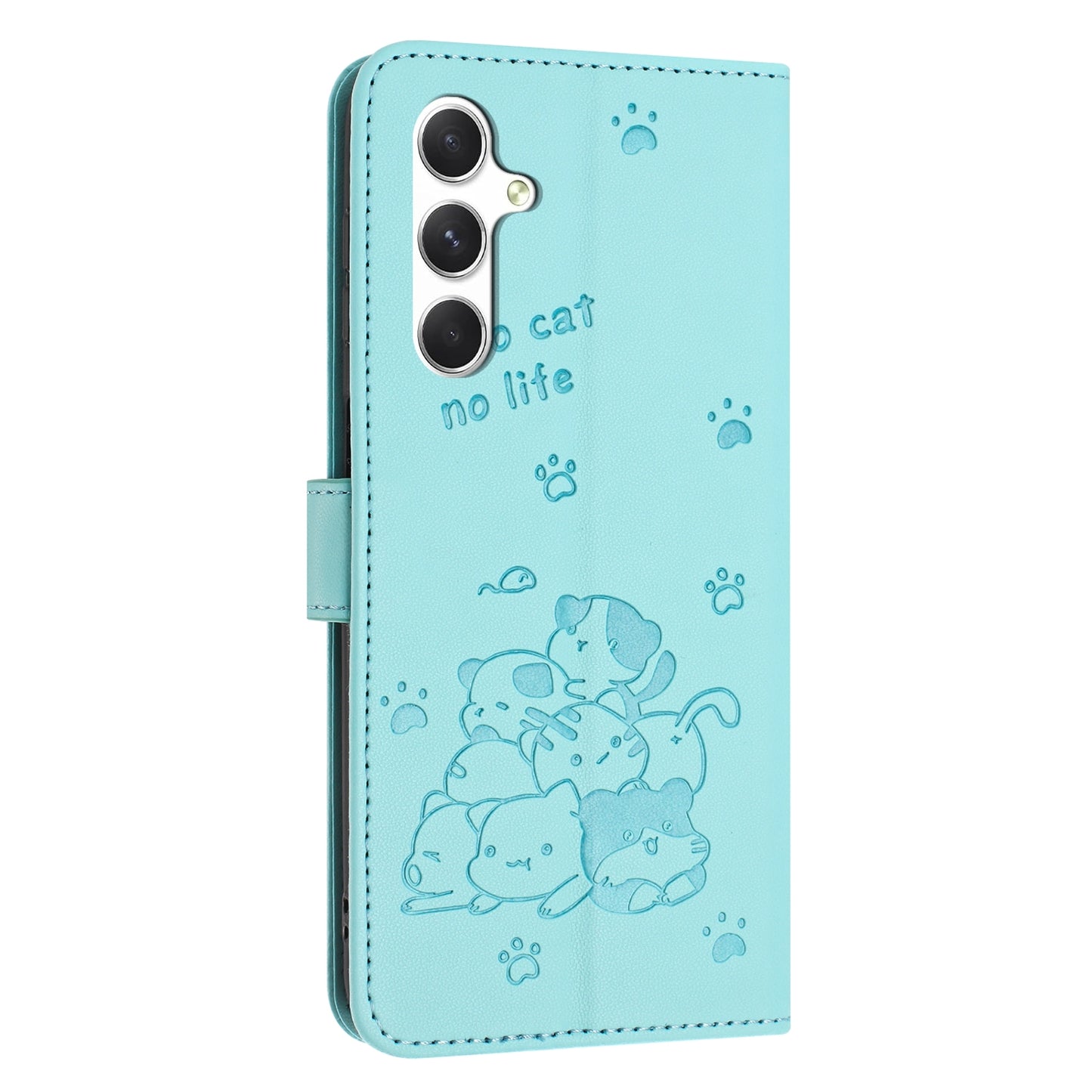 Samsung Galaxy A56 5G Embossed Kitten PU Leather Wallet Case with Card Slots, Cash Pocket, Kickstand Function, Wrist Lanyard Strap, Full Protective TPU Flip Cover