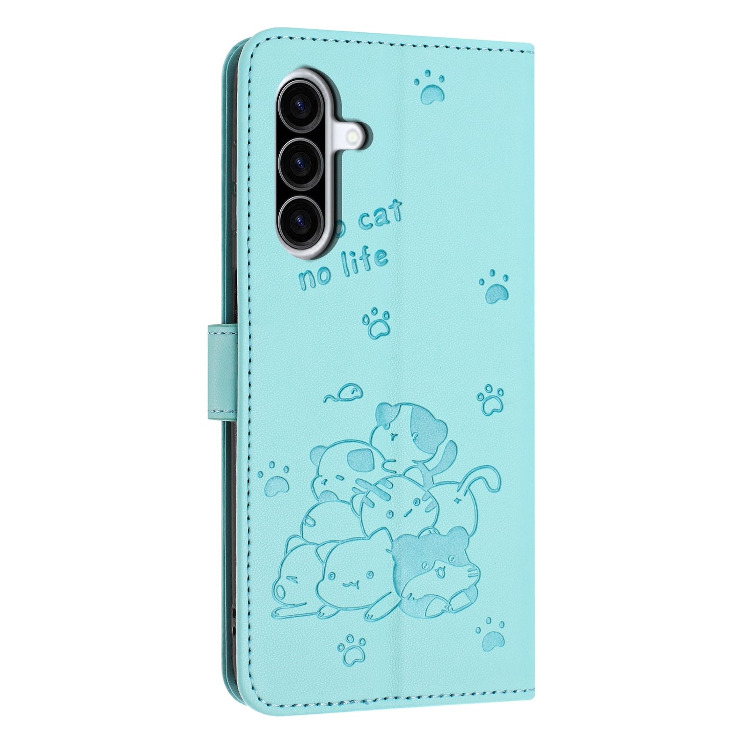 Samsung Galaxy A36 5G Embossed Kitten PU Leather Wallet Case with Card Slots, Cash Pocket, Kickstand Function, Wrist Lanyard Strap, Full Protective TPU Flip Cover