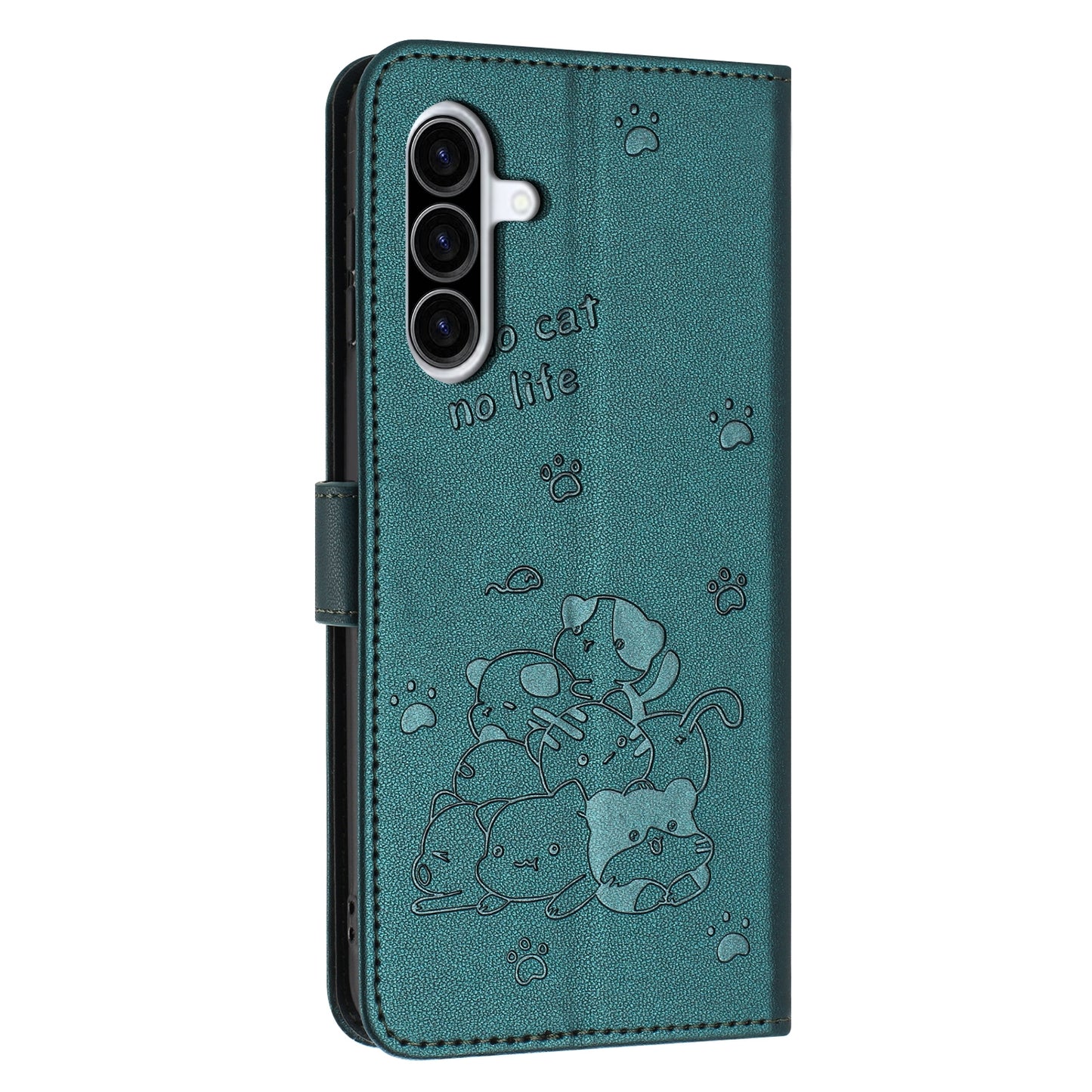 Samsung Galaxy A36 5G Embossed Kitten PU Leather Wallet Case with Card Slots, Cash Pocket, Kickstand Function, Wrist Lanyard Strap, Full Protective TPU Flip Cover