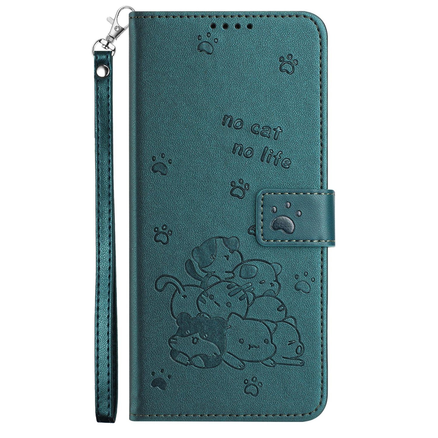 Samsung Galaxy A07 4G Embossed Kitten PU Leather Wallet Case with Card Slots, Cash Pocket, Kickstand Function, Wrist Lanyard Strap, Full Protective TPU Flip Cover