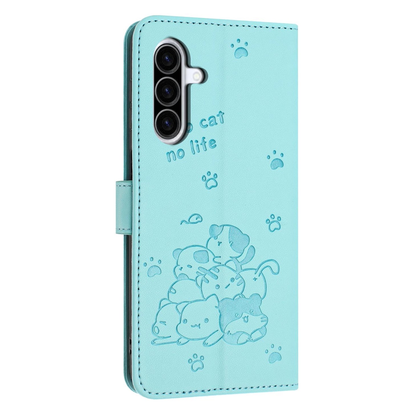 Samsung Galaxy A57 5G Embossed Kitten PU Leather Wallet Case with Card Slots, Cash Pocket, Kickstand Function, Wrist Lanyard Strap, Full Protective TPU Flip Cover