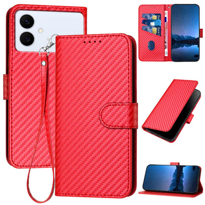 Samsung Galaxy S26 Edge 5G Carbon Fiber Buckle Leather Phone Case with Lanyard, PU Leather TPU Wallet Cover with Card Slot, Cash Compartment, Stand Function & Scratch Protection