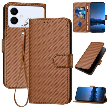 Samsung Galaxy S26 Edge 5G Carbon Fiber Buckle Leather Phone Case with Lanyard, PU Leather TPU Wallet Cover with Card Slot, Cash Compartment, Stand Function & Scratch Protection