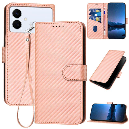 Samsung Galaxy S26 Edge 5G Carbon Fiber Buckle Leather Phone Case with Lanyard, PU Leather TPU Wallet Cover with Card Slot, Cash Compartment, Stand Function & Scratch Protection