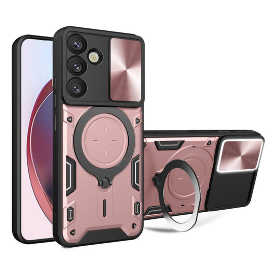 Samsung Galaxy S25+ 5G Magnetic Holder CD Texture Sliding Camshield Phone Case, TPU PC Shockproof Cover