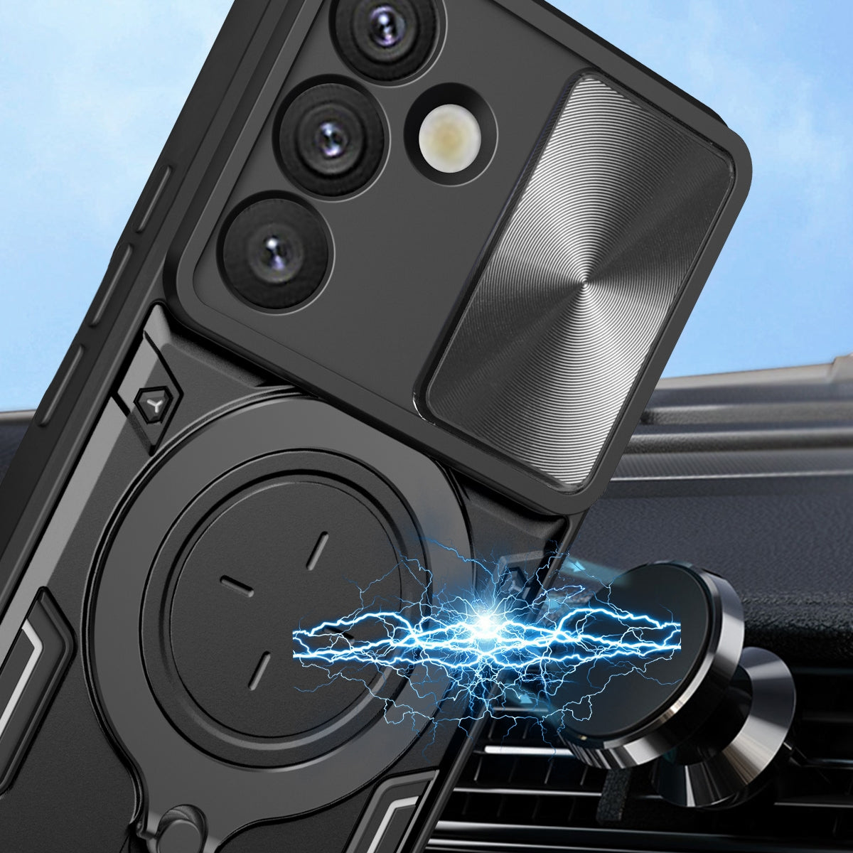Samsung Galaxy S25+ 5G Magnetic Holder CD Texture Sliding Camshield Phone Case, TPU PC Shockproof Cover