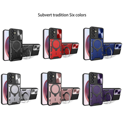 Samsung Galaxy S25+ 5G Magnetic Holder CD Texture Sliding Camshield Phone Case, TPU PC Shockproof Cover