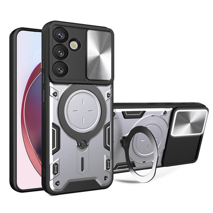 Samsung Galaxy S25+ 5G Magnetic Holder CD Texture Sliding Camshield Phone Case, TPU PC Shockproof Cover