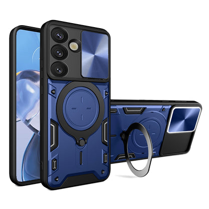 Samsung Galaxy S25 5G Magnetic Holder CD Texture Sliding Camshield Phone Case, TPU PC Shockproof Cover