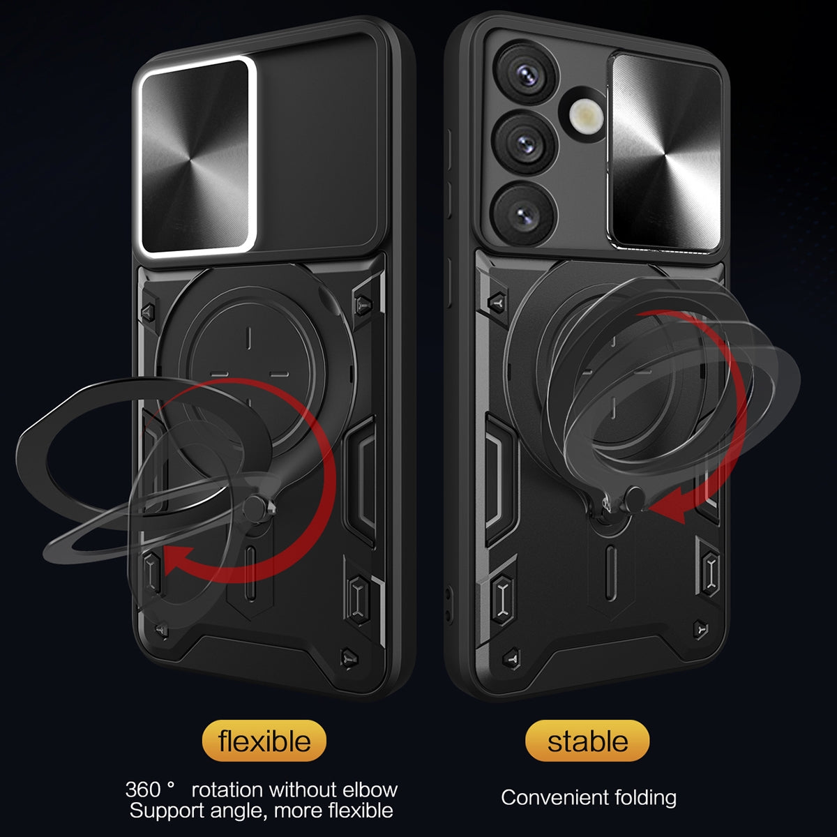 Samsung Galaxy S25 5G Magnetic Holder CD Texture Sliding Camshield Phone Case, TPU PC Shockproof Cover