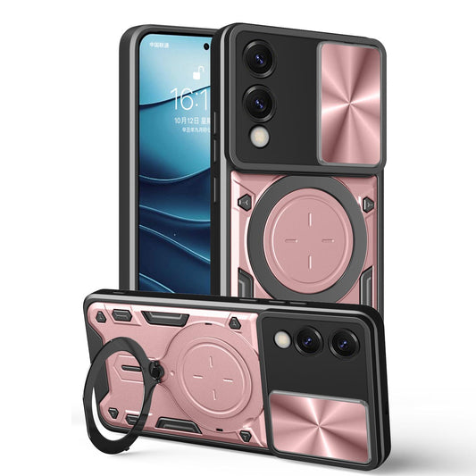 Samsung Galaxy S25 Edge 5G Magnetic Holder CD Texture Sliding Camshield Phone Case, TPU PC Shockproof Cover