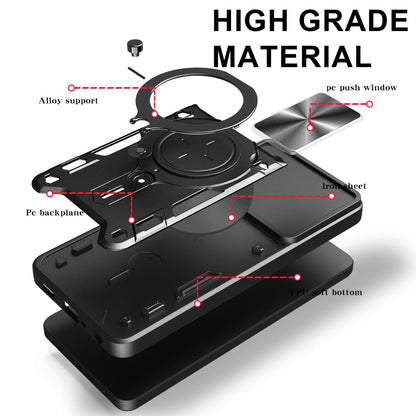 Samsung Galaxy S25 Edge 5G Magnetic Holder CD Texture Sliding Camshield Phone Case, TPU PC Shockproof Cover