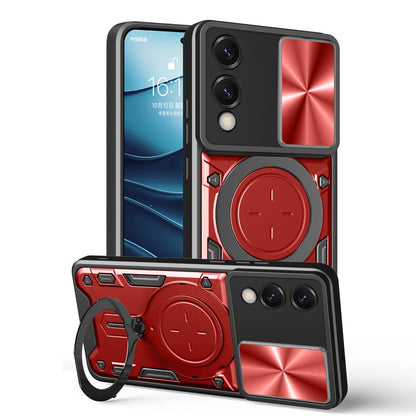 Samsung Galaxy S25 Edge 5G Magnetic Holder CD Texture Sliding Camshield Phone Case, TPU PC Shockproof Cover
