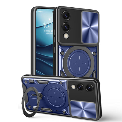 Samsung Galaxy S25 Edge 5G Magnetic Holder CD Texture Sliding Camshield Phone Case, TPU PC Shockproof Cover