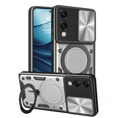 Samsung Galaxy S25 Edge 5G Magnetic Holder CD Texture Sliding Camshield Phone Case, TPU PC Shockproof Cover